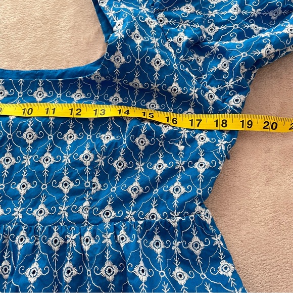 Rhode embroidered eyelet mini dress blue and white pockets size M - Picture 13 of 16